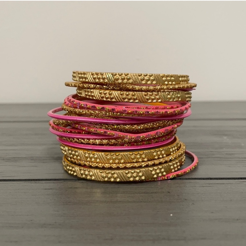 Gold and Pink Bangle Set